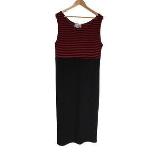 Vintage Sheri Martin Black & Red Striped Maxi Dress Size Large